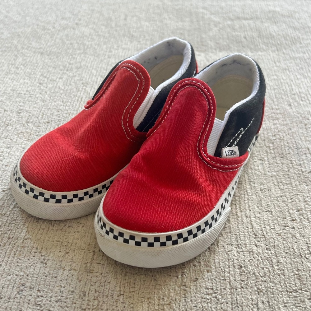 Vans Toddler Classic Slip-On Red Black Checkerboard Sneakers Size 8.0 721356